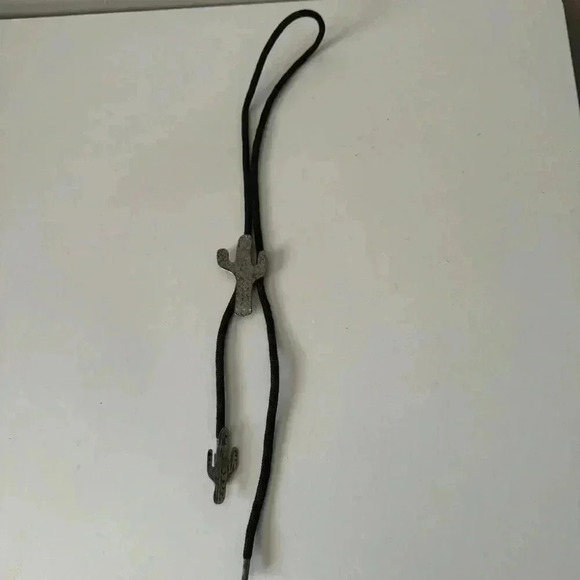 Vintage silver toned boho western ranch cactus bolo tie - Picture 5 of 5